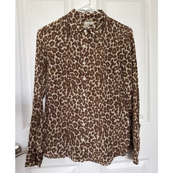J. Crew prefect cheetah print silk cotton mix button down shirt brown 2 - Picture 15 of 15
